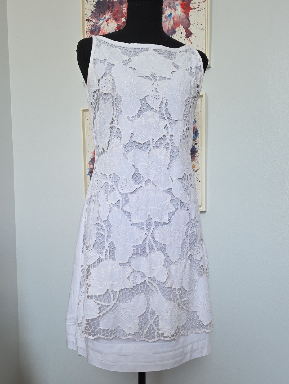Women's White Lace Overlay Shift Dress